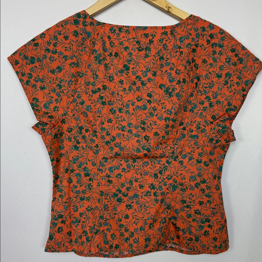 Madewell Amari Twist Detail Shirt Sunset Haze Orange Green Size 4 V Neck - Picture 10 of 15
